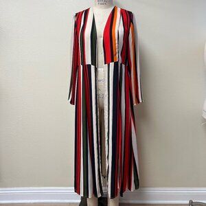 EUC Sheer Striped Chiffon Striped Open Robe Lightweight Coat Jacket Medium